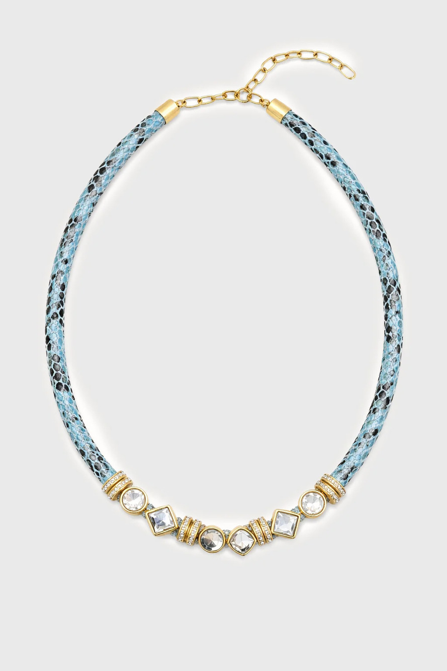 SA19 | Saachi Bling Charm Leather Necklace | Light Blue